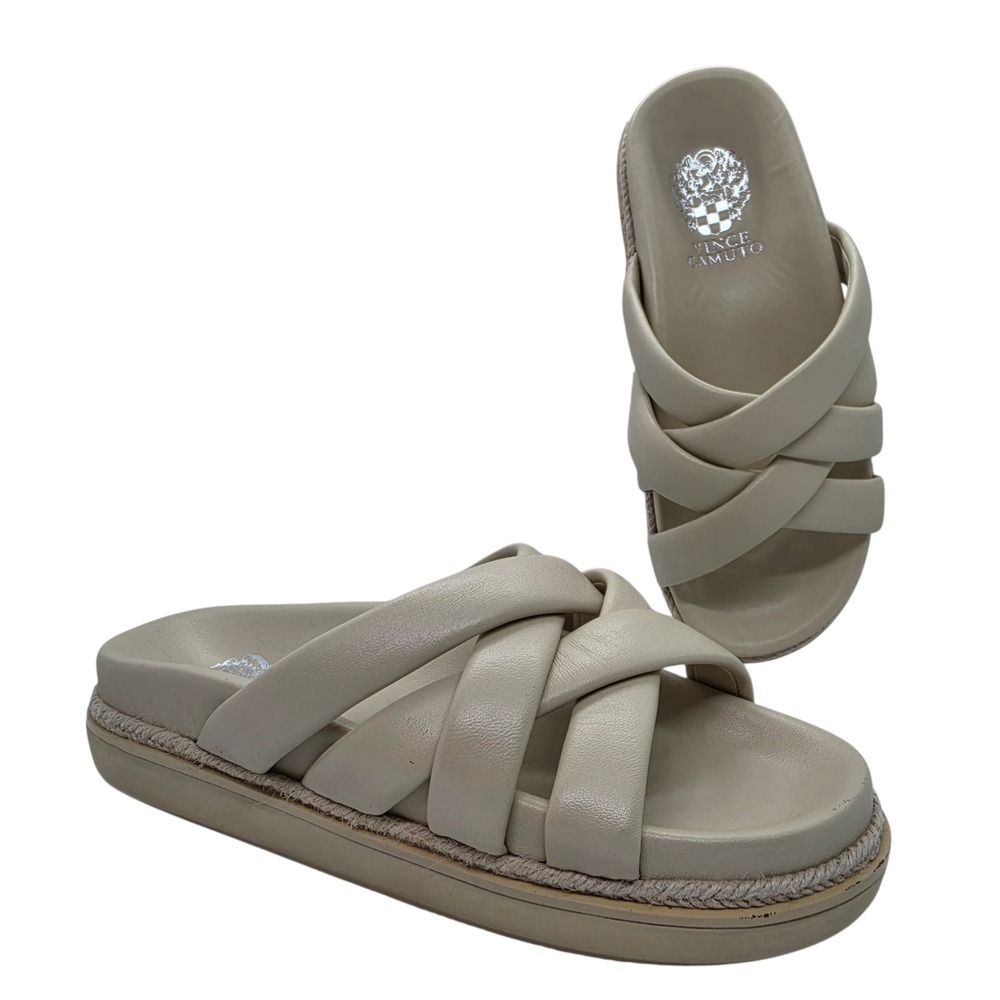 Vince Camuto Womens Beige Leather Crisscross Platform Slide Sandals Size 6M